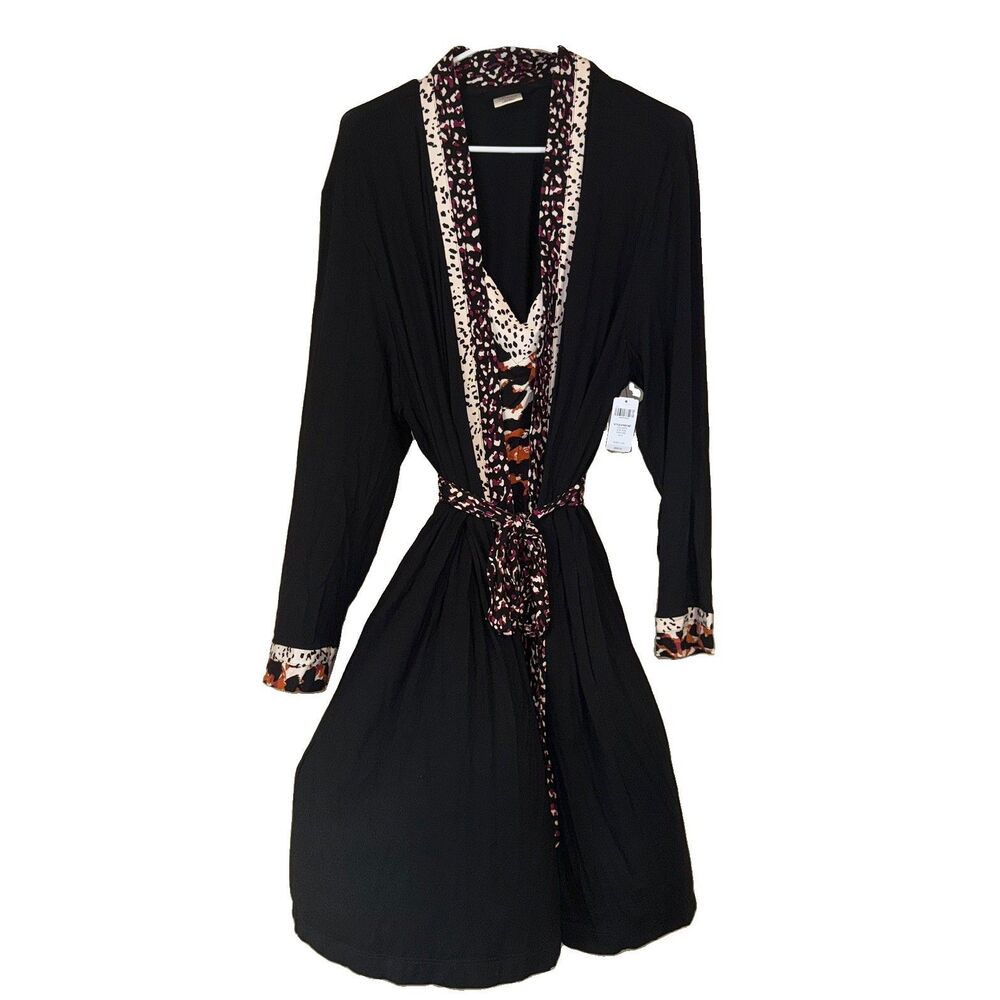 Soma Intimates NWT Black Animal Print Nightgown & Robe 2 Piece Set Sz L/XL